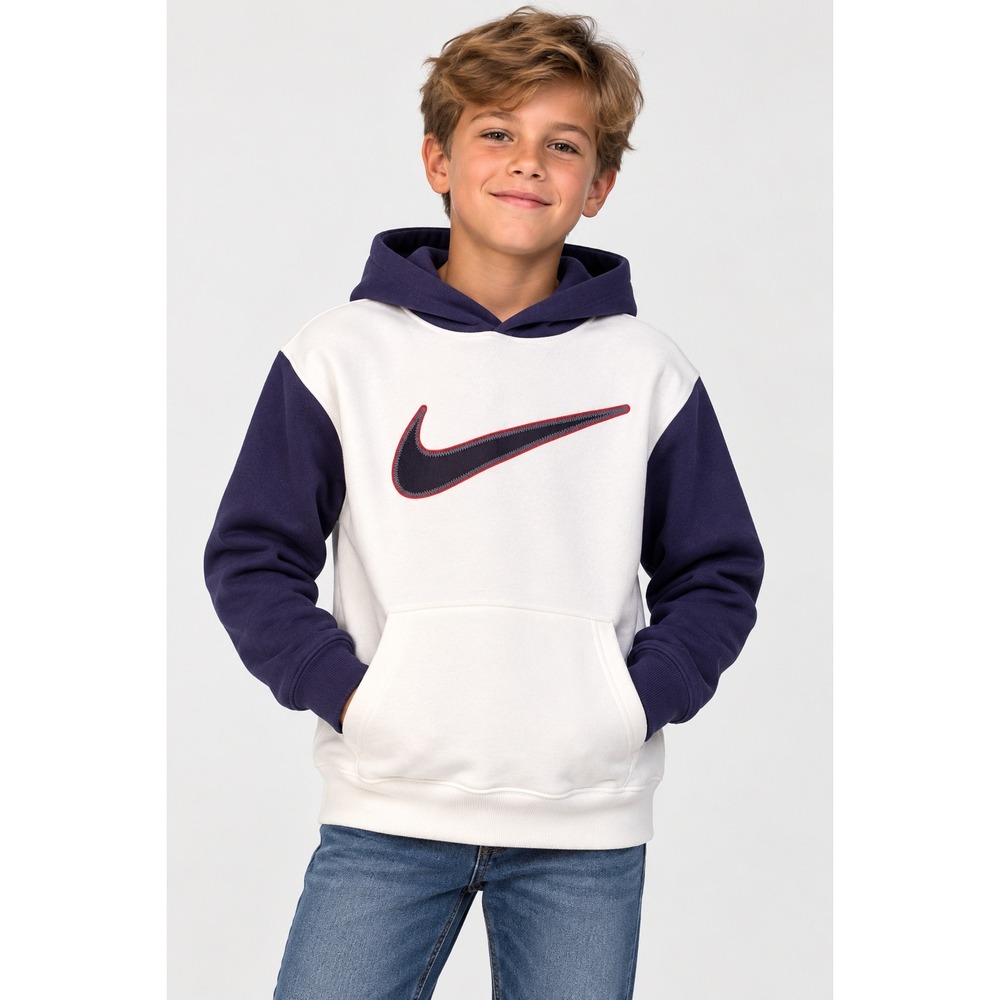 Nike Boys Hoodie M 10-12 White Navy Vintage Colorblock Embroidered Swoosh 422279